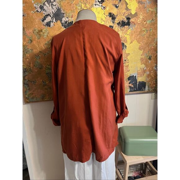 NWT Eliane Rose Burnt Orange Tencel Duster Asymmetrical Jacket XL - Picture 4 of 8